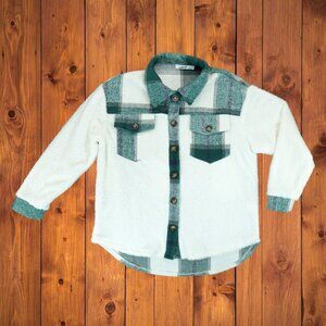 Magnolia Boutique Sherpa Long Sleeve Plaid Shirt Jacket Men's Size Small Pockets